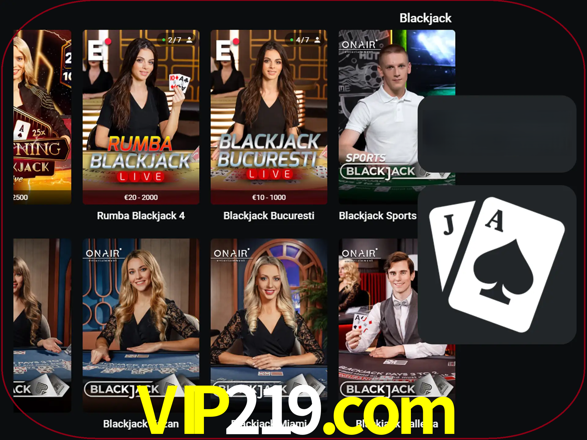 Escolha uma mesa completa de jogadores de blackjack.